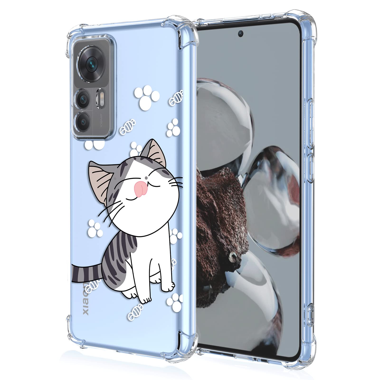 XINYEXIN Case for Xiaomi 12T, Painting Flower Pattern Clear Case Soft TPU Silicone Case Slim Shockproof Bumper Girl Women Phone Cover - Cat — image 1