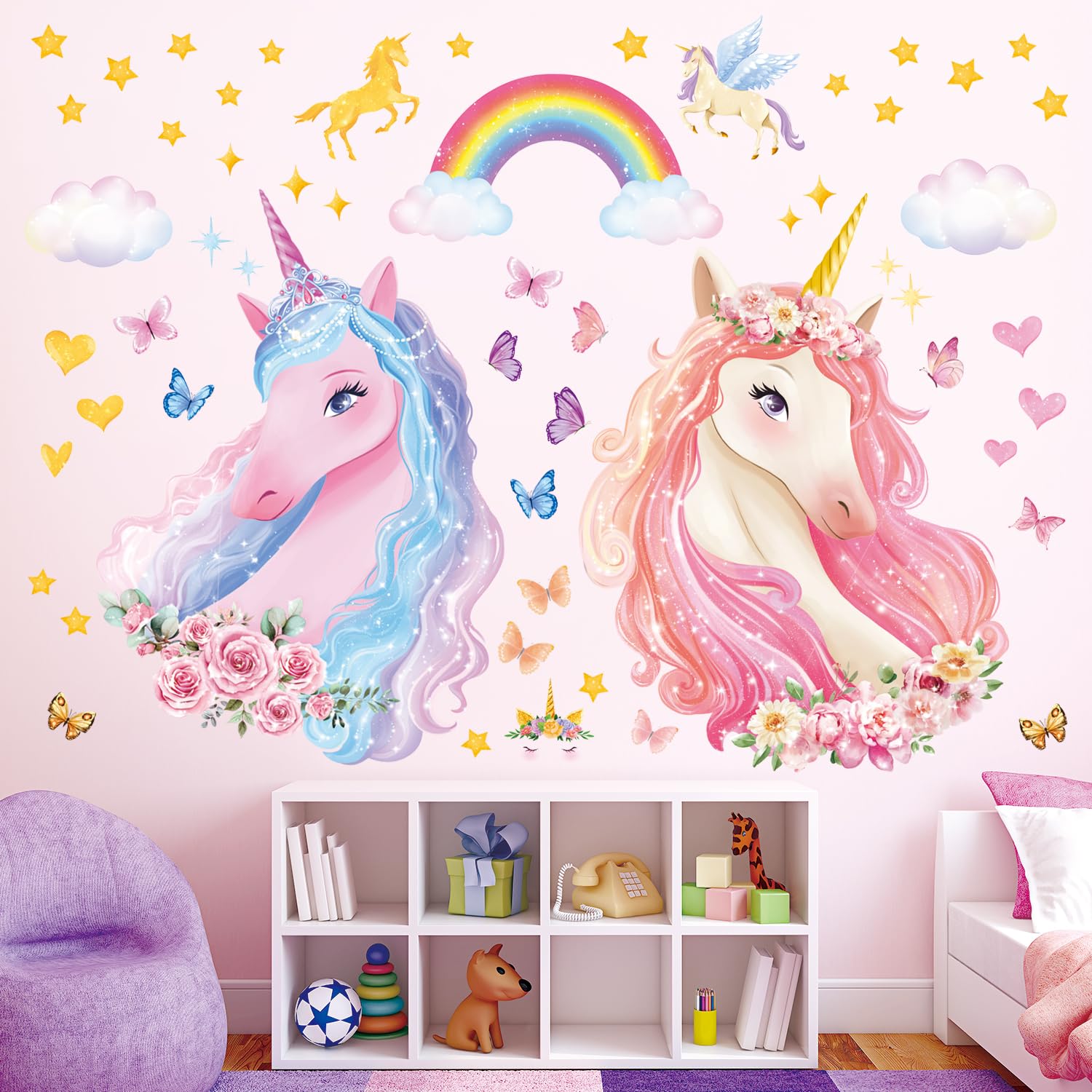 DECOWALL SG2-2322 Large Unicorn Wall Stickers Rainbow Kids Colorful Decals Removable for Girls Nursery Bedroom Living Room Art Home Decor Decoration