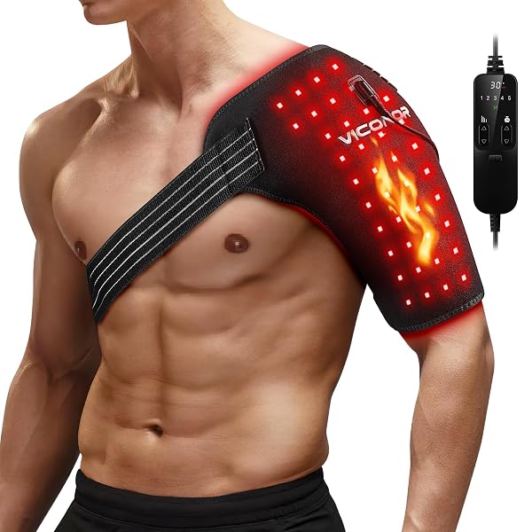 VICONOR RED LIGHT THERAPY FOR SHOULDER PAIN RELIFE, INFRARED LIGHT THERAPY FOR BODY, IMPROVE JOINT MUSCLE， 660NM&850NM RED LIGHT HEATED SHOULDER WRAP WITH MASSAGE, BLACK1