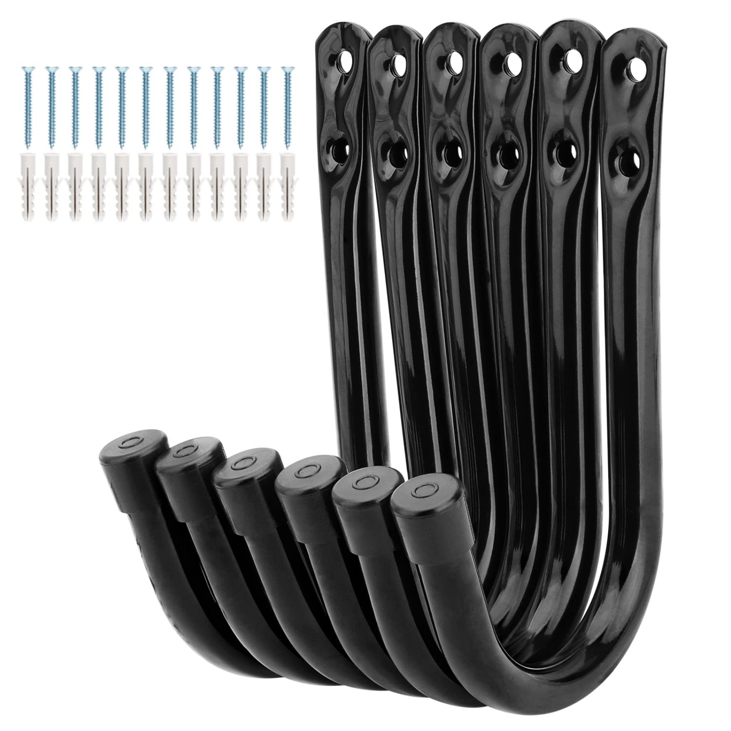 pipabiba 6 Pcs Garage Storage J Hooks, 8.8cm Heavy Duty Utility Steel Hook, Wall Mount Hanger for Hanging Garden Tools, Gym Sports Equipment, Max Load 20KG (14.5cm x 8.8cm)