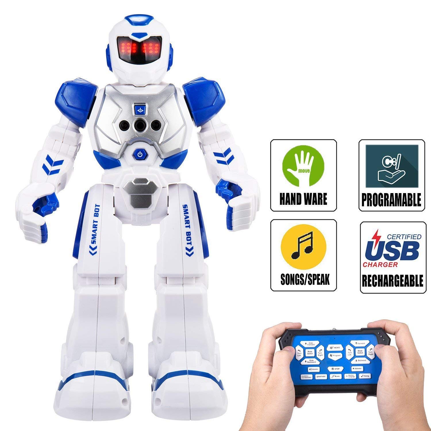 Elemusi Remote Wireless Control Robot For Kids Toyssmart Robots With Singingdancinggesture Sensing Entertainment Robotics For Children Blue - 