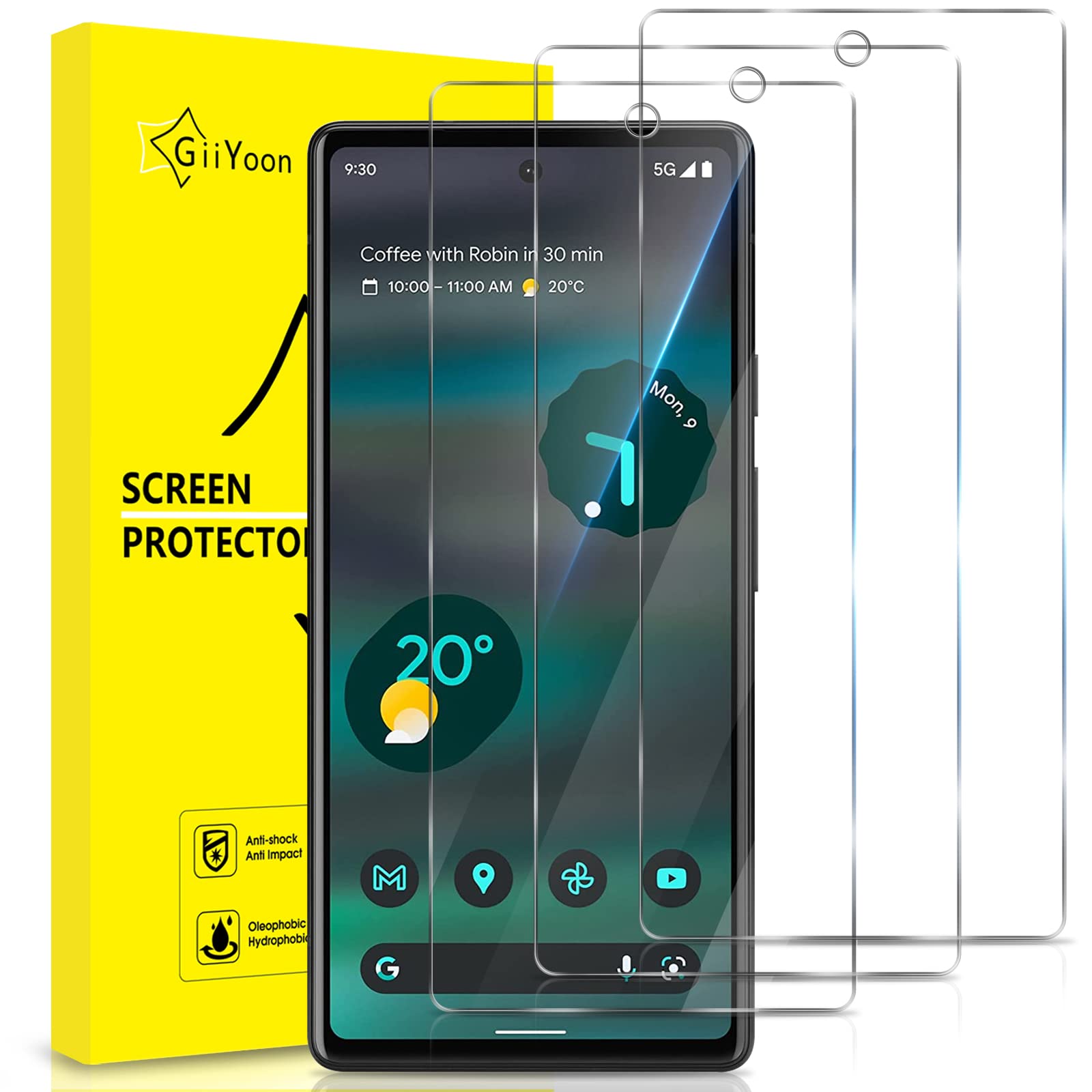 GiiYoon-3 PACK Screen Protector for Google Pixel 6A Tempered Glass [HD Full Coverage] [Easy Installation] [Round Edge] [Scratch Resistant] [9H Hardness] Protective Film — image 1