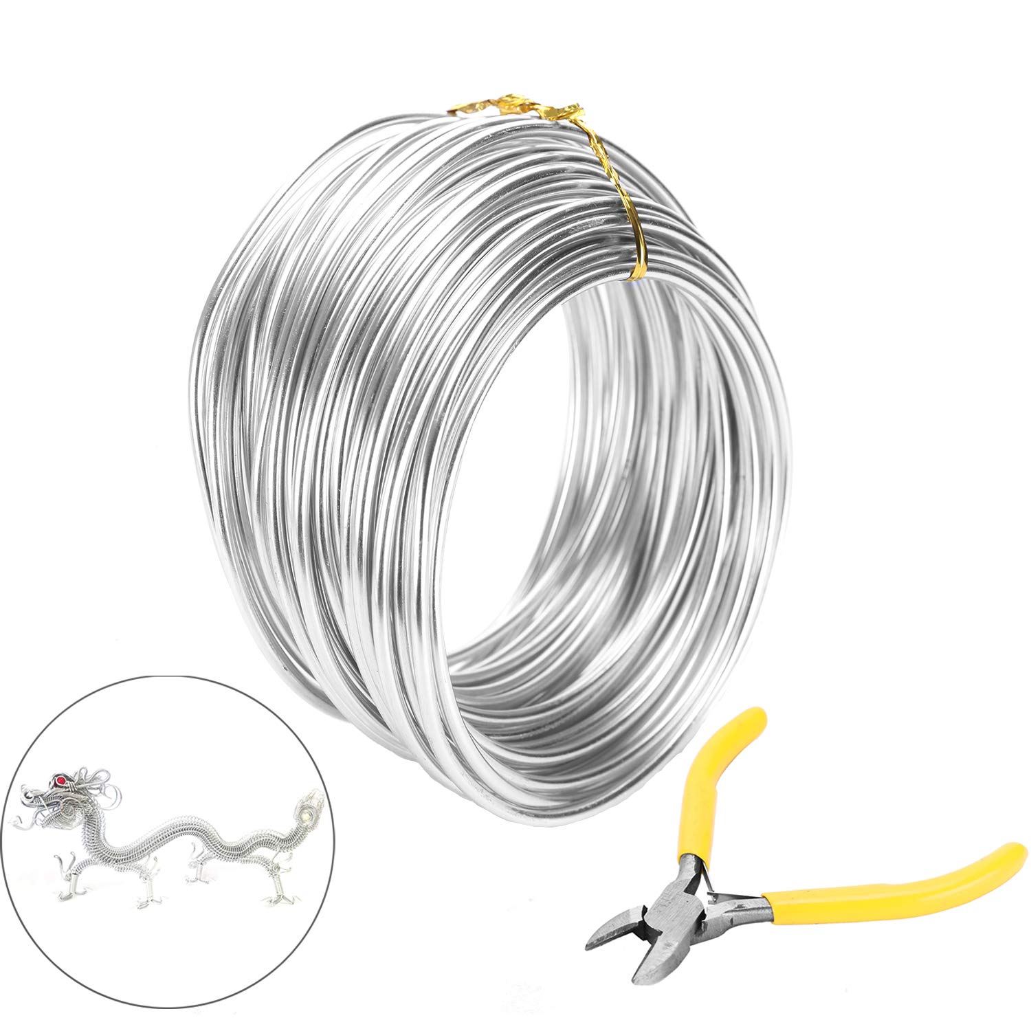 DesignerBox Aluminium Wire With 1PCS Wire Cutter, 10M/ 33.3ft Craft Flexible Bonsai Training Wire for sculpture, Jewellery Making, Earring DIY Clay Modelling Bonsai