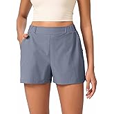 ODODOS Stretch Woven Relaxed Shorts for Women Elastic High Waist Summer Lightweight Casual Shorts with Pockets
