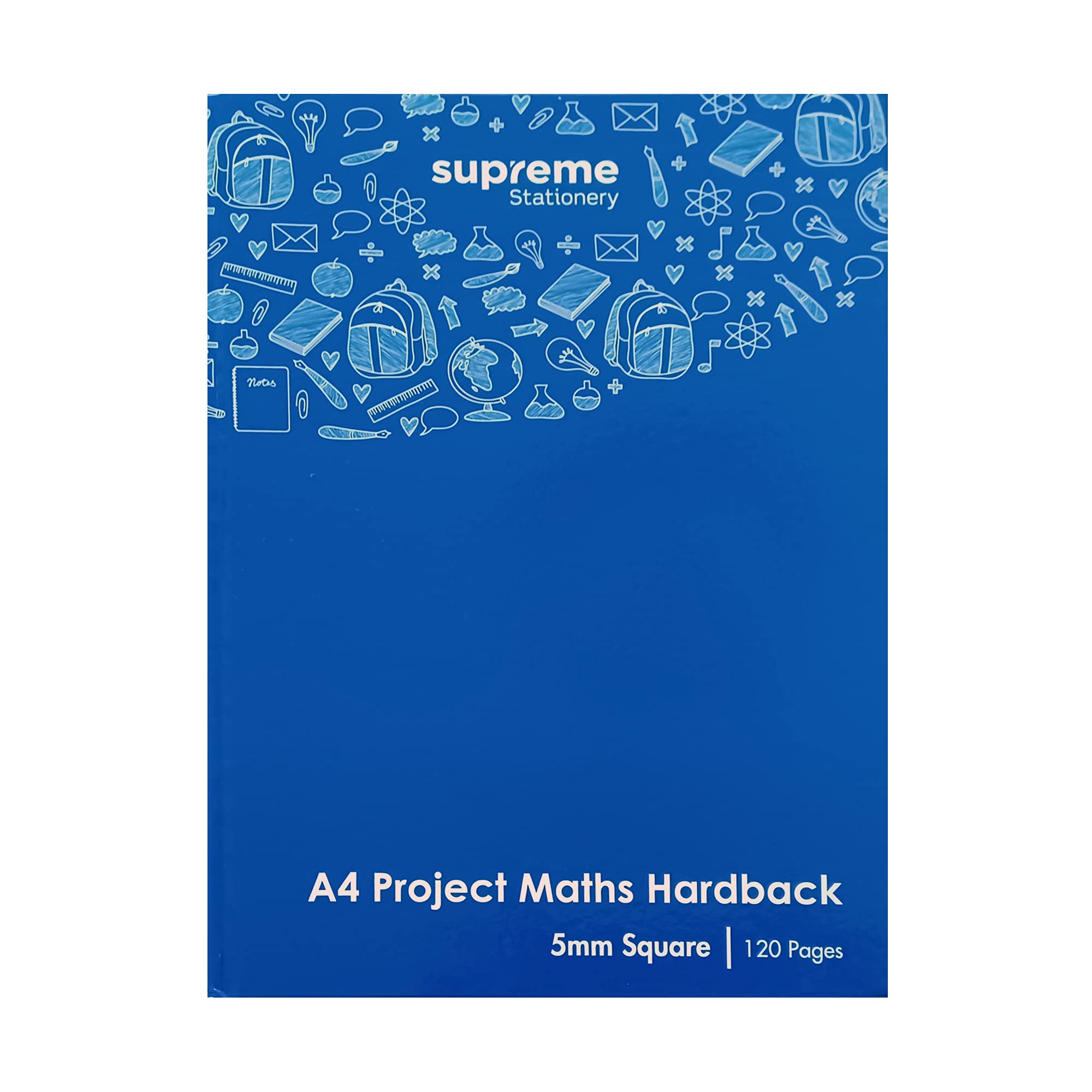 A4 Hardback Maths Book 5mm Squares Exercise Book 120 Pages - 60 Sheets - Blue Cover Notebook