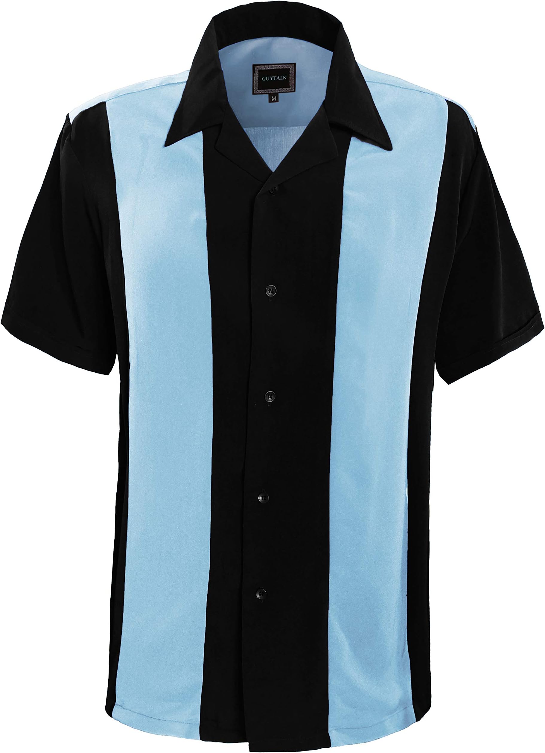 Guytalk Mens Button Down Bowling Shirt, Cuban Style Retro Two Ton Camp Shirt(24 Colors, S-5XL)