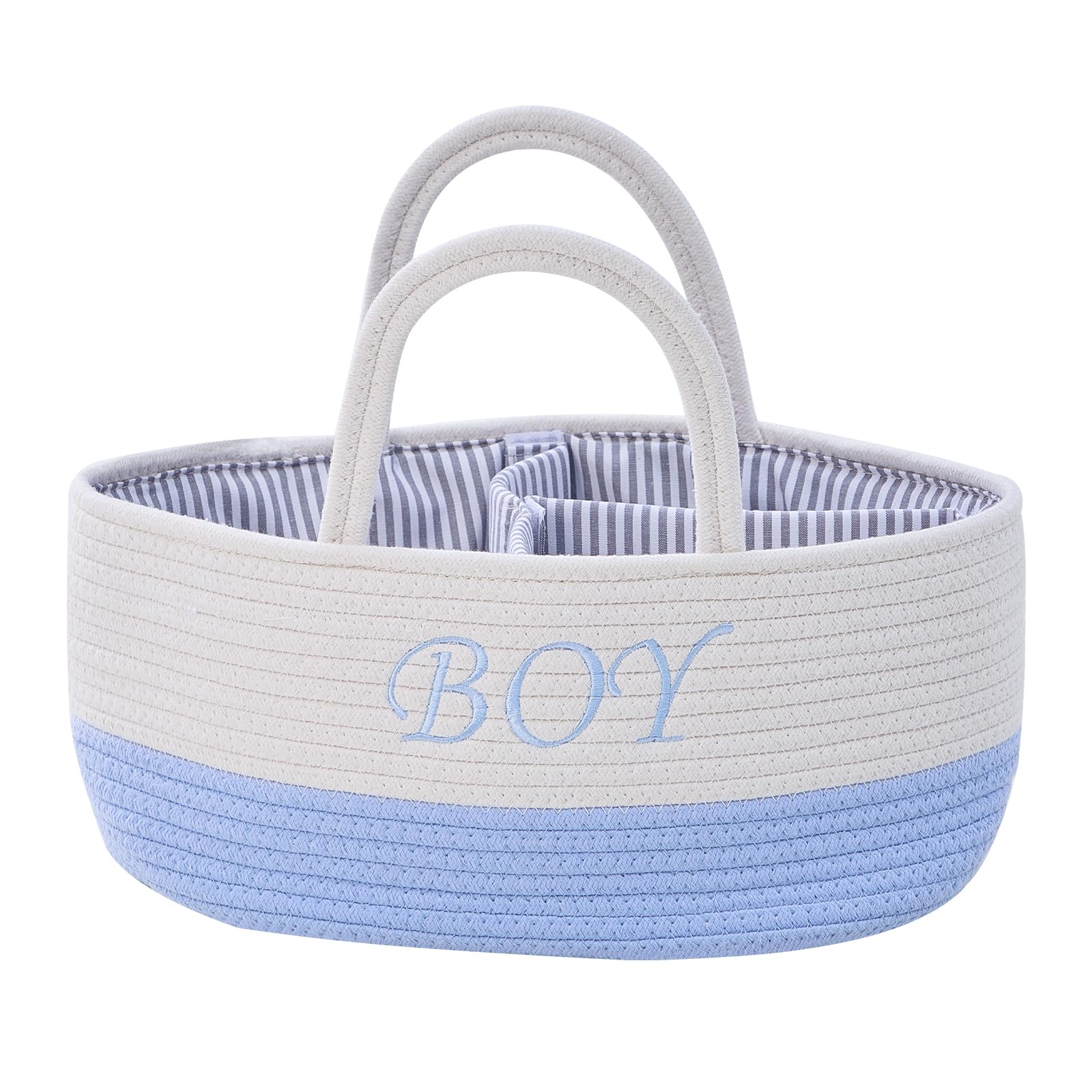 AOFANGSHIYE 3-Compartment Diaper Basket – Changing Table Organizer for Babies with Removable Divider – Diaper Holder, Wipes, Change Creams – Storage for Home or Travel(Blue)