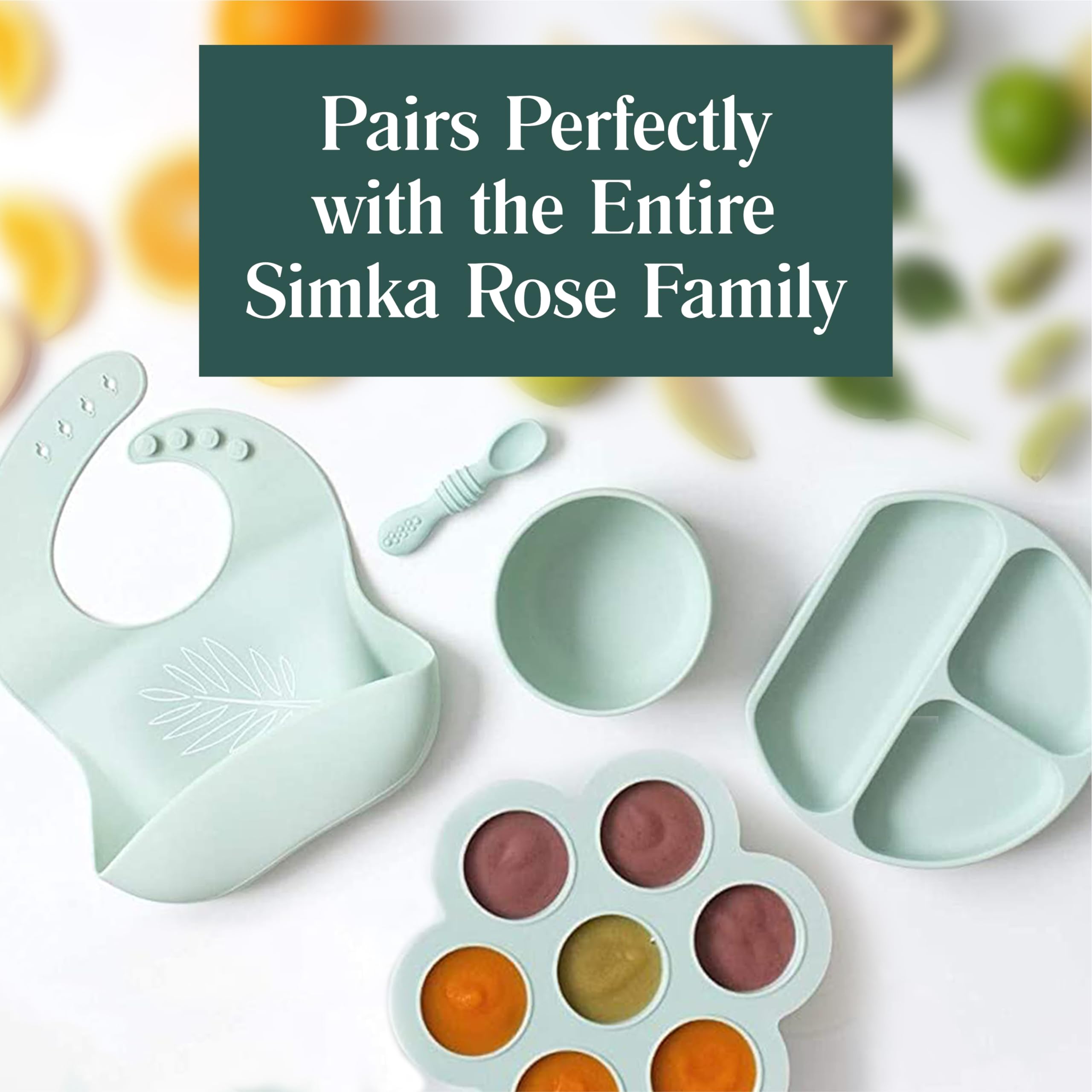 Simka Rose Baby Bowl and Spoon Set, Baby Bowls Suction for Toddler, BPA-Free Silicone Bowls Baby, Baby Bowl and Spoon Dishwasher and Microwave Safe Baby Feeding Supplies (Sage)