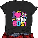 80s Shirts for Women 1980s Party Graphic Tee Tops Retro 90s Disco Music Themed Party Style Outfit