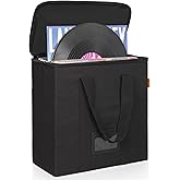 BQKOZFIN Vinyl Record Storage Box for 12-inch Records, Collapsible LP Record Organizer Crate with Lid&Handles for Valuable Al