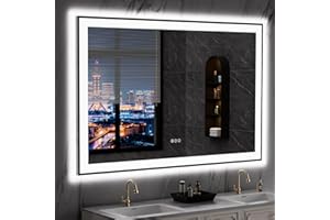 LOAAO 55"X36" LED Bathroom Mirror Black Framed, Anti-Fog, Dimmable, Lighted Bathroom Vanity Mirror for Wall, Memory Function, Tempered Glass
