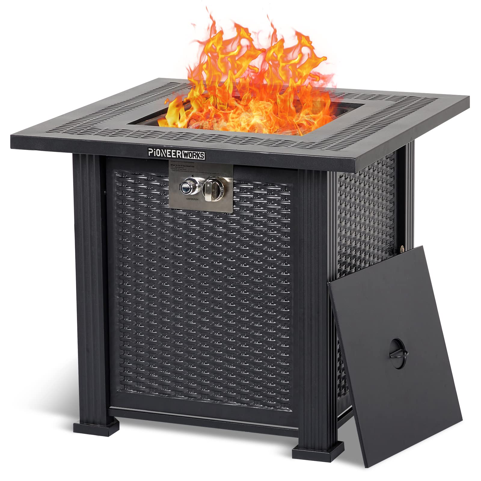 Photo 1 of ** USED** PioneerWorks Propane Fire Pit Table 28 Inch, 50000BTU Rectangle Fire Table with Cover, Sturdy Steel and Iron Fence Surface, CSA Safety Certified, Companion for Your Garden