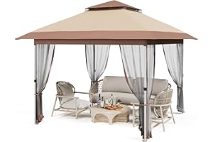 Garvee 12x12 FT Patio Gazebo with Sidewalls, Easy-Up Outdoor Gazebo with Mosquito Nettings, Waterproof Upgrade Portable Gazeb