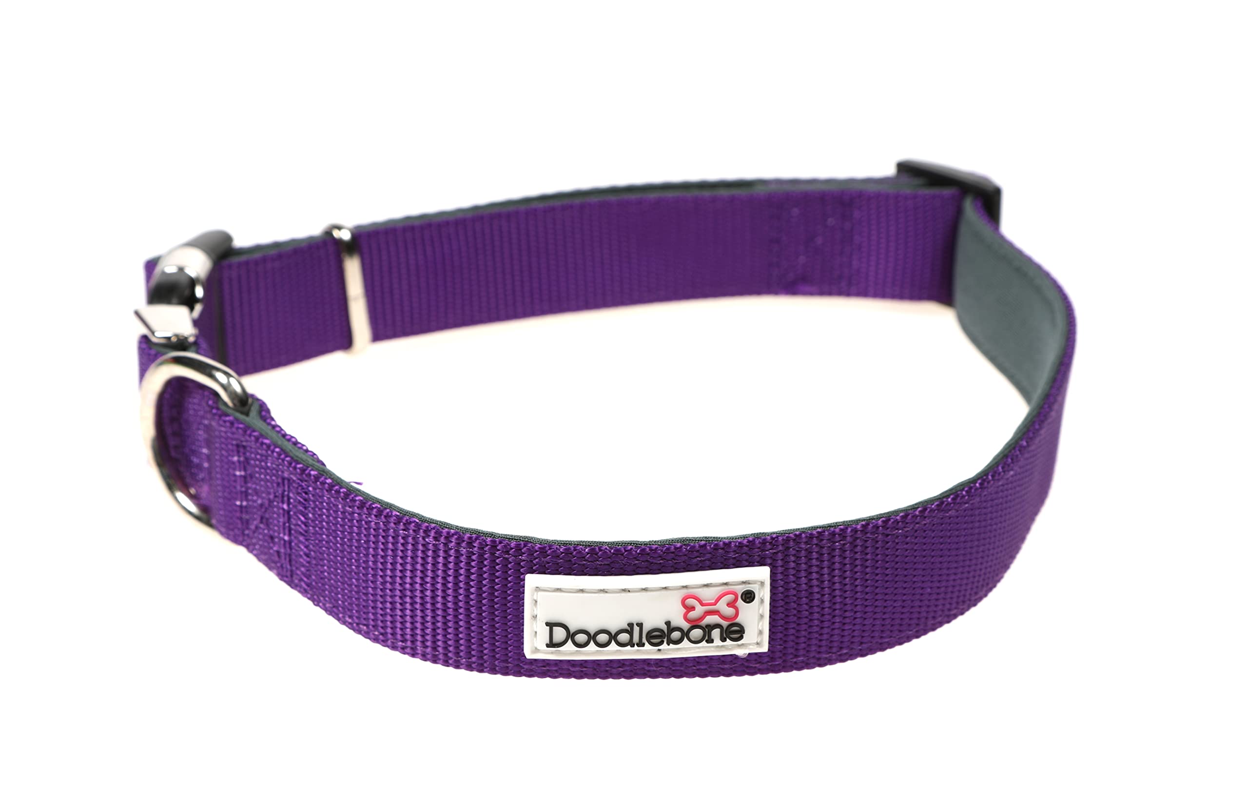 Doodlebone – Padded Dog Collar – Adjustable Breathable Comfort Collar with Reflective Stitching, Strong D Ring & Durable Metal Buckle for Daily Walks – Size 6-11 50–70cm - Violet