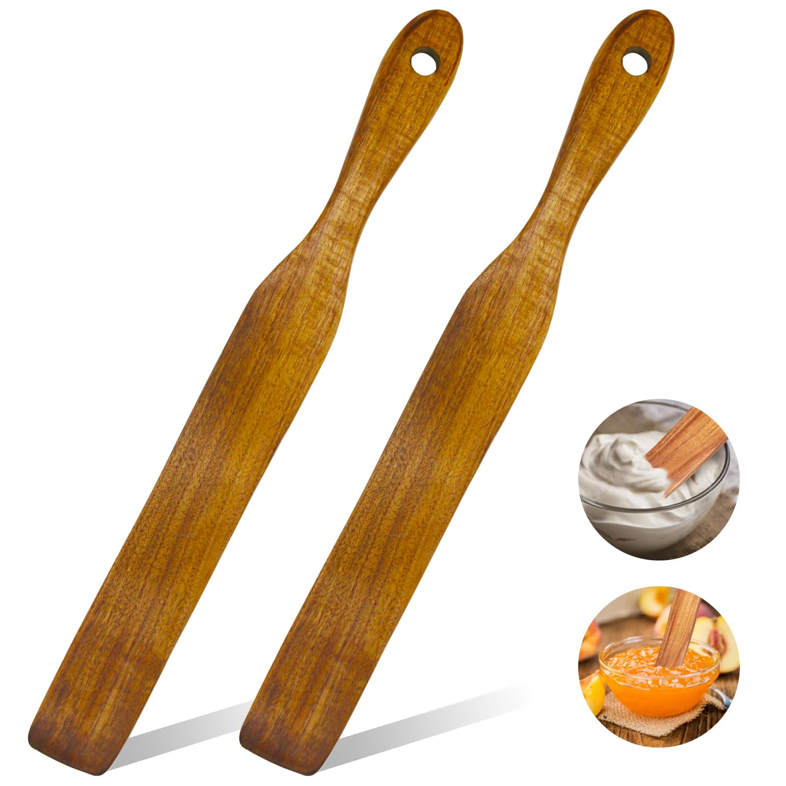 Photo 1 of 2 Pack Wooden Spurtle Spatula for Sourdough Starter Mixing, Long Handle Jar Scraper for Reaching Bottom, Dough Whisk and Stirring Utensil, Kitchen Tools for Baking, Cooking (2 Pack Wooden Spurtle)