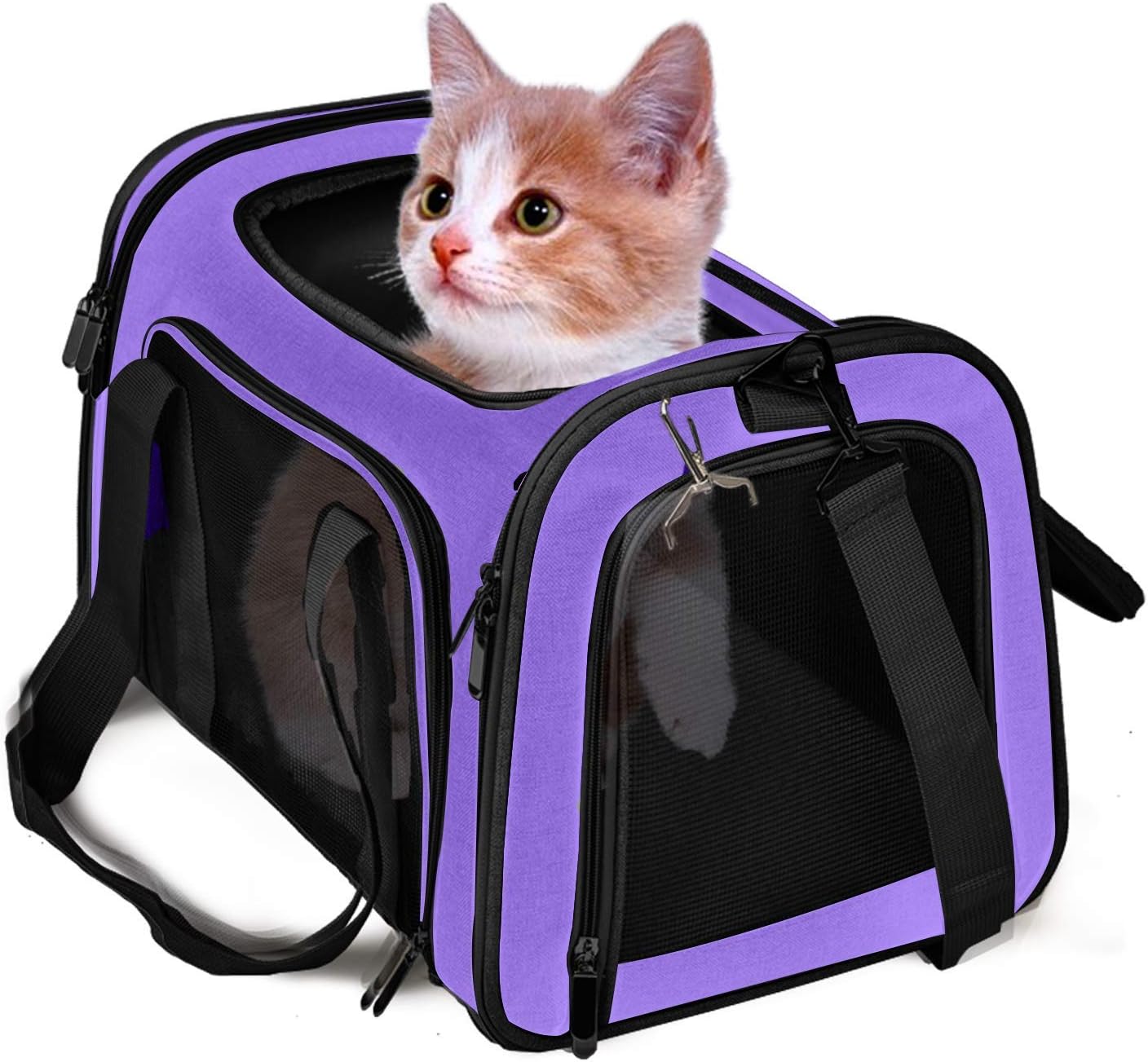 Amazon Trutdotペットキャリーバッグ 安全な猫キャリーバッグ 通気性抜群 犬キャリー ショルダー 折りたたみ 手提げキャリーバッグ マット付きキャリー M パープル Trutdot キャリーバッグ スリング 通販