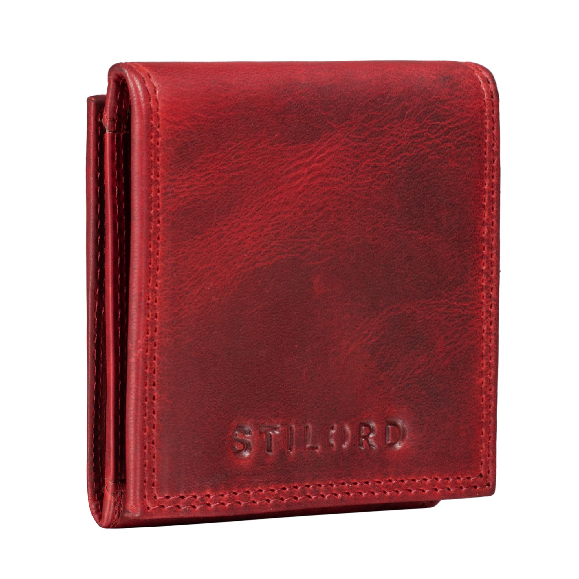 STILORD "Cody" Coin Purse Leather with Banknote Compartment for Men Women Leather Change Wallet Small Money Pouch in Genuine Leather Colour:Kara - red