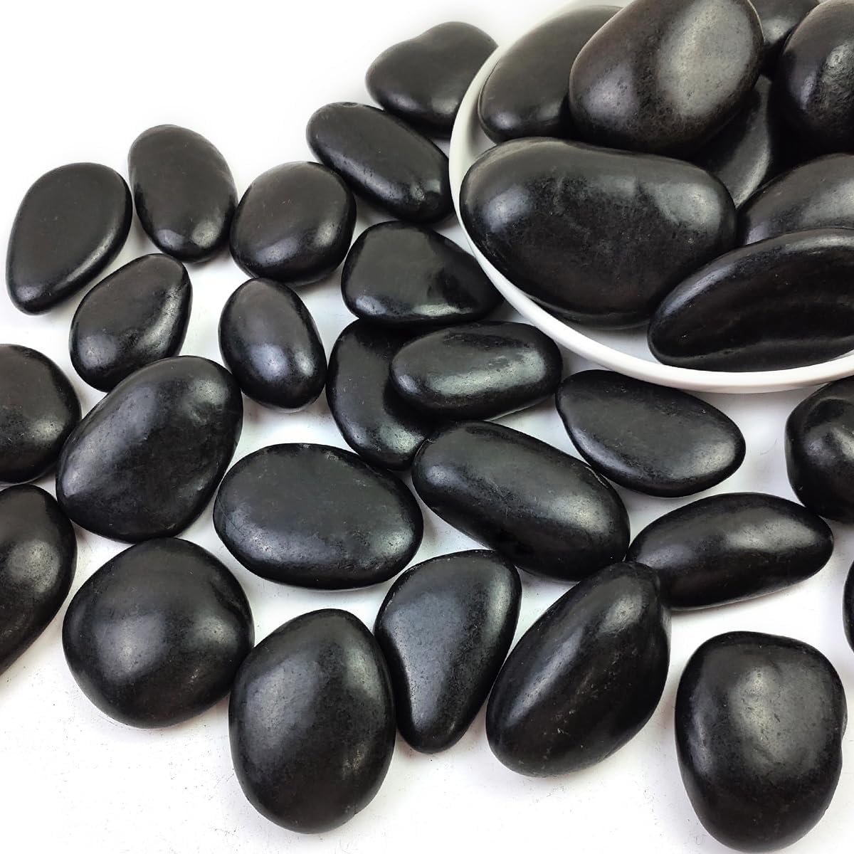 Hardscaping Materials - Natural Polished Black River Rocks - 2-3 inch 10LB High Polished Decorative Pebbles, Polished Stones for Landscaping, Natural River Rocks for Outdoor Décor, Polished Pebbles for Plants.