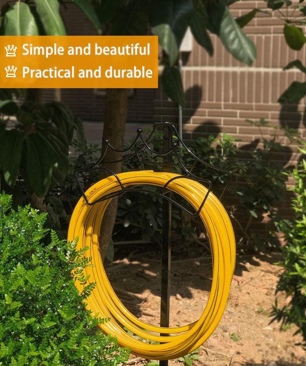 Garbuildman Freestanding Garden Hose Stand Holder - Metal Water Pipe Reel Rack for Outdoor, Shiny Black : Garden & Outdoor