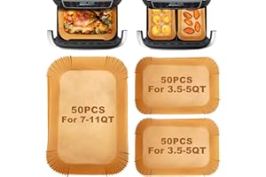Vailnd Air Fryer Liners Disposable for Ninja DZ071 Foodi 7-QT/Instant Pot VersaZone 9QT/Topzee 11-QT Air Fryer, 100PCS Small Parchment Paper for Divider Basket & 50PCS Large Paper Liners for MegaZone