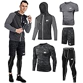 MEETYOO Mens 5pcs Men's Compression Sets Pants Long Sleeve Shirt Athletic Shorts Running Jacket