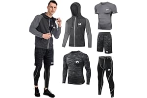 MEETYOO Mens 5pcs Men's Compression Sets Pants Long Sleeve Shirt Athletic Shorts Running Jacket