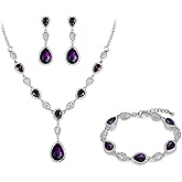 EleQueen Women's Wedding Bridal Jewelry Sets for Brides Bridesmaids, Cubic Zirconia Teardrop Necklace Tennis Bracelet Dangle Earrings Jewellery Set