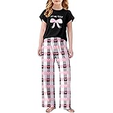 Arshiner Pajamas for Girls Short Sleeve Long Pants Pjs Cute Soft Sleepwear Lounge Sets