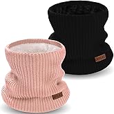 XFUEL Kids Neck Warmer, 2 Pack, Knitted Winter Neck Gaiter, Fleece Lined Infinity Scarf for Boys Girls