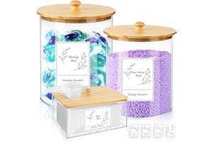COAZEX 3 Pack Acrylic Laundry Powder Container & Dryer Sheet Holder, Large Laundry Room Organization Jars and Storage Box Dispenser with Lid, Labels & Scoop for Powder, Detergent, Scent Booster