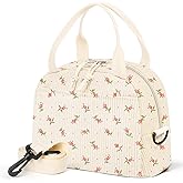 WOBAGMEN Lunch Box for Women,Floral Lunch Bag Cute Corduroy Insulated Lunch Box With Shoulder Strap for Adult Womens for Work Picnic (small floral)
