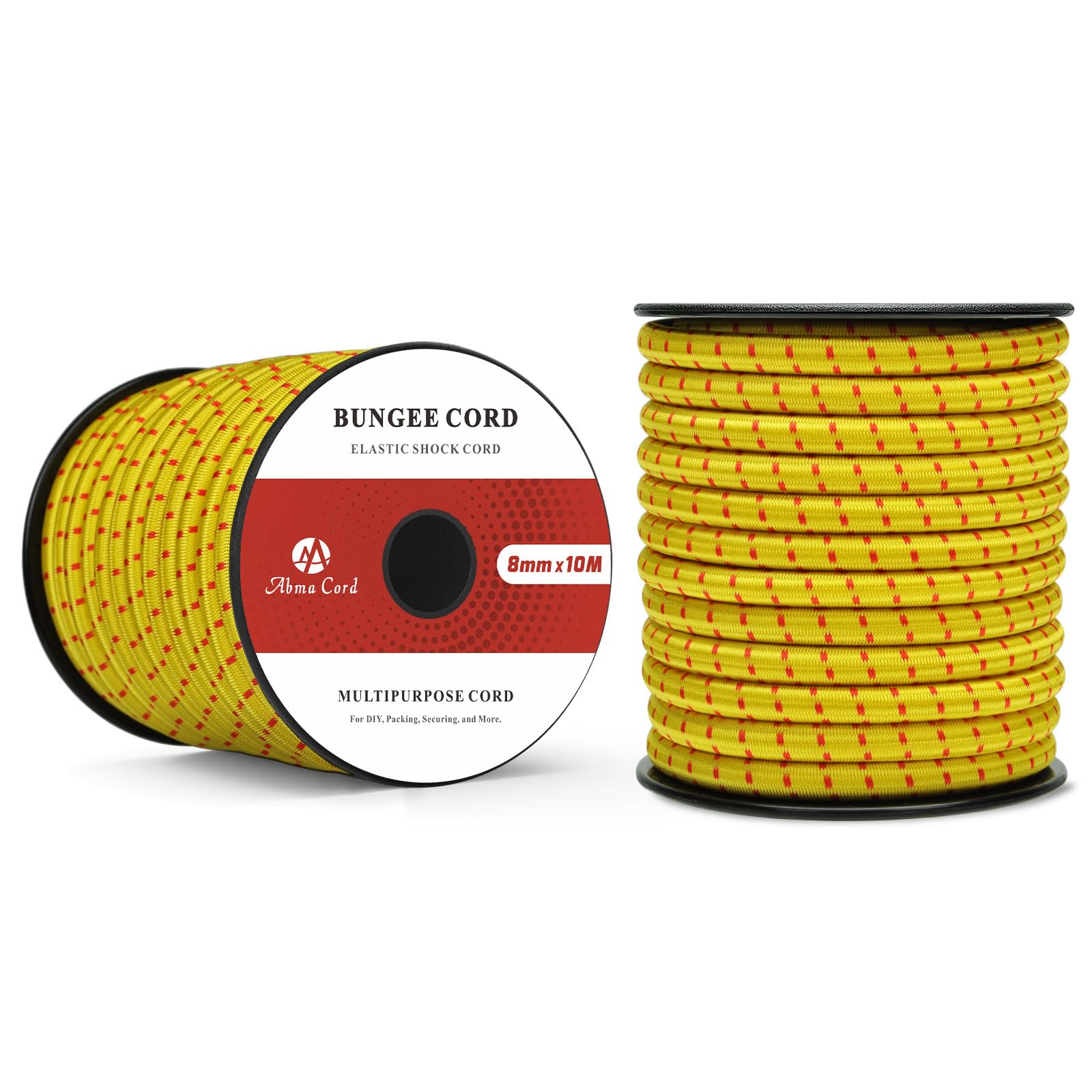 Abma Cord Bungee Cord 8mm 10M Elastic Shock Cord 100% Stretch Elastic Bungee Rope for Tarpaulin, Trailer, Backpack, Tent Pole, Kayak - Yellow&Red