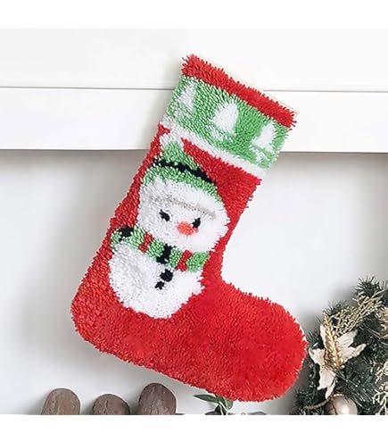 Christmas Stocking DIY Latch Hook Kit - Cat Theme Preprinted Canvas Needlework Craft 43x31cm
