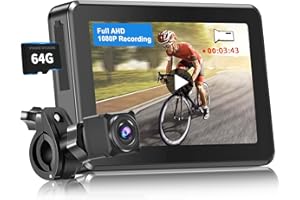PARKVISION Bicycle Rear View Camera Recorder, 1080P Handlebar Bike Camera with 4.3'' HD Monitor, 64GB TF Card, 110° Angle View, 360°Rotatable Bracket, Backup/Front View Camera for Mountains,Ebikes