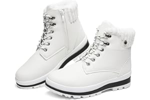 BABUDOG Womens Waterproof Ankle Boots for Outdoor (Non Slip Outsole),Fashion Combat Boots with Side Zipper,Warm Fur Lined Winter Snow Boots