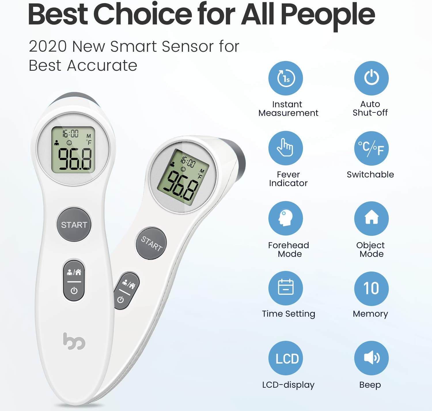 Forehead Infrared Thermometer for Adults, No Touch Digital Thermometer with Fever Indicator AMD Accurate Reading, Ideal for Babies, Kids and Adults(US in Stock): Health & Personal Care