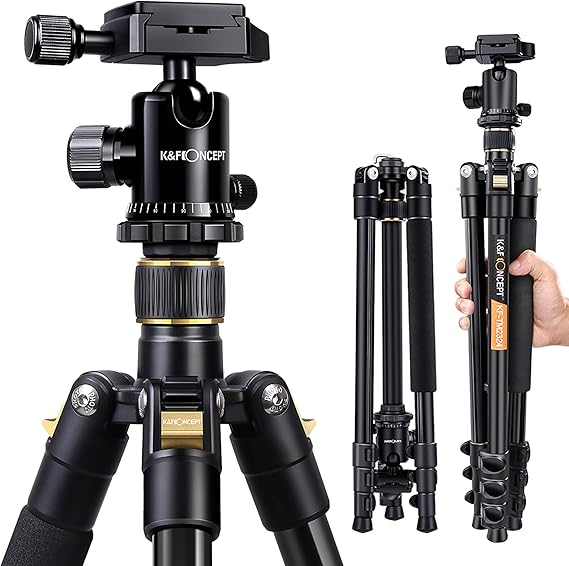 Lightweight Aluminum Camera Tripod, K&F Concept 62Inch Compact Travel