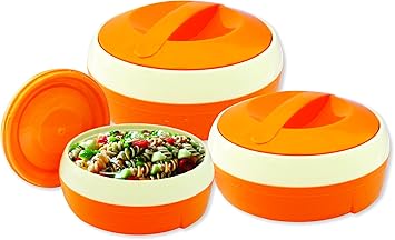 Princeware Solar Plastic Casserole Set, 3-Pieces, Orange