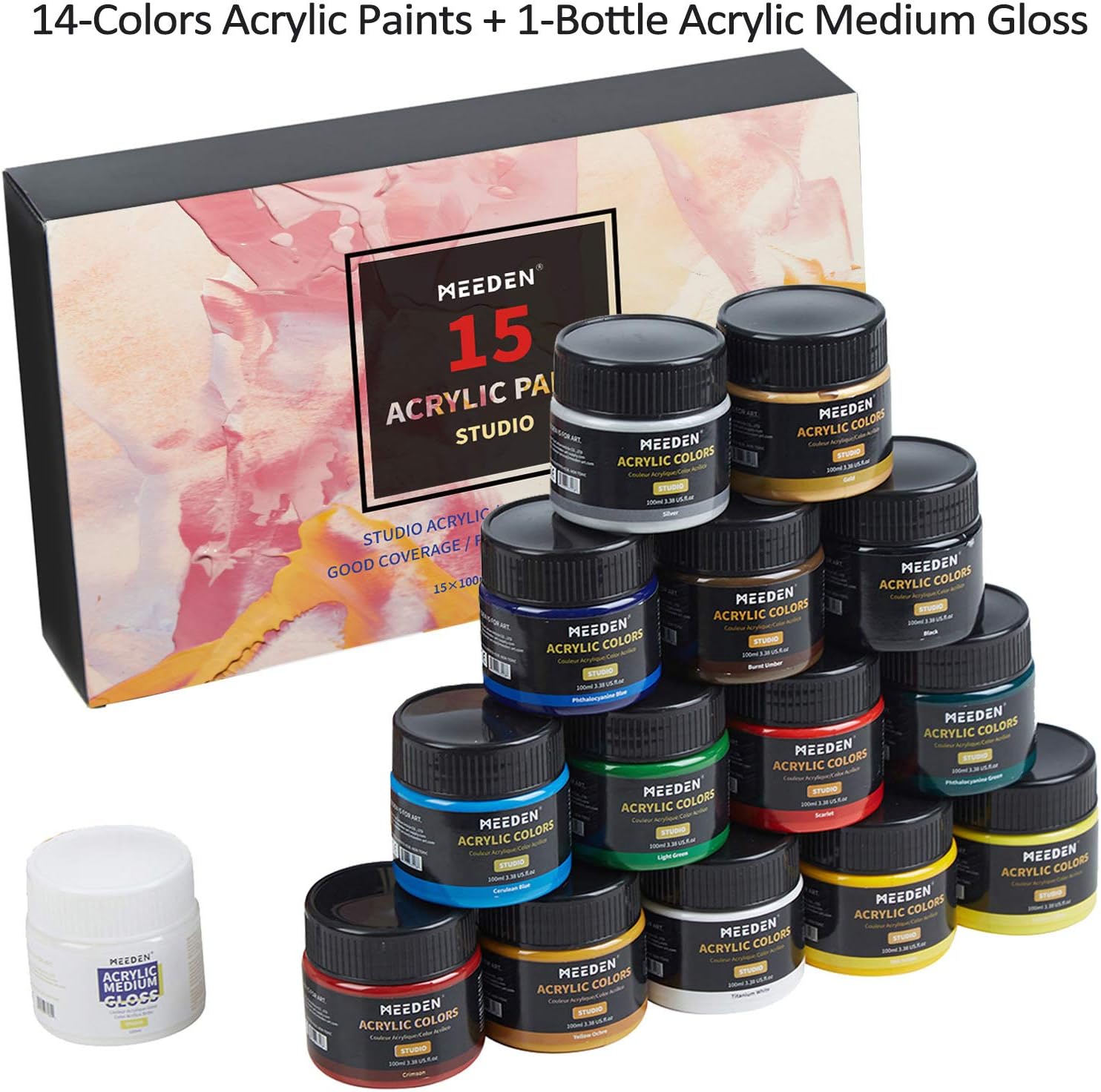 MEEDEN Great Deluxe Value Artist Acrylic Painting Set with Solid Beech Wood French Easel, 15-100ML(3.38 oz) Acrylic Paints, 10- Acrylic Paintbrushes, 2-16"x20" Stretched Canvases & 6-11"x14" Canvases Panels & Accessories for Artists, Beginner, Teens & Adults: Arts, Crafts & Sewing