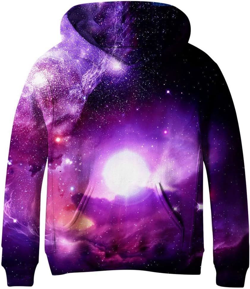 Euro Sky Big Girls Kids Blue Galaxy Pockets Sweatshirts Fleece Hooded Hoodies 4-16Y