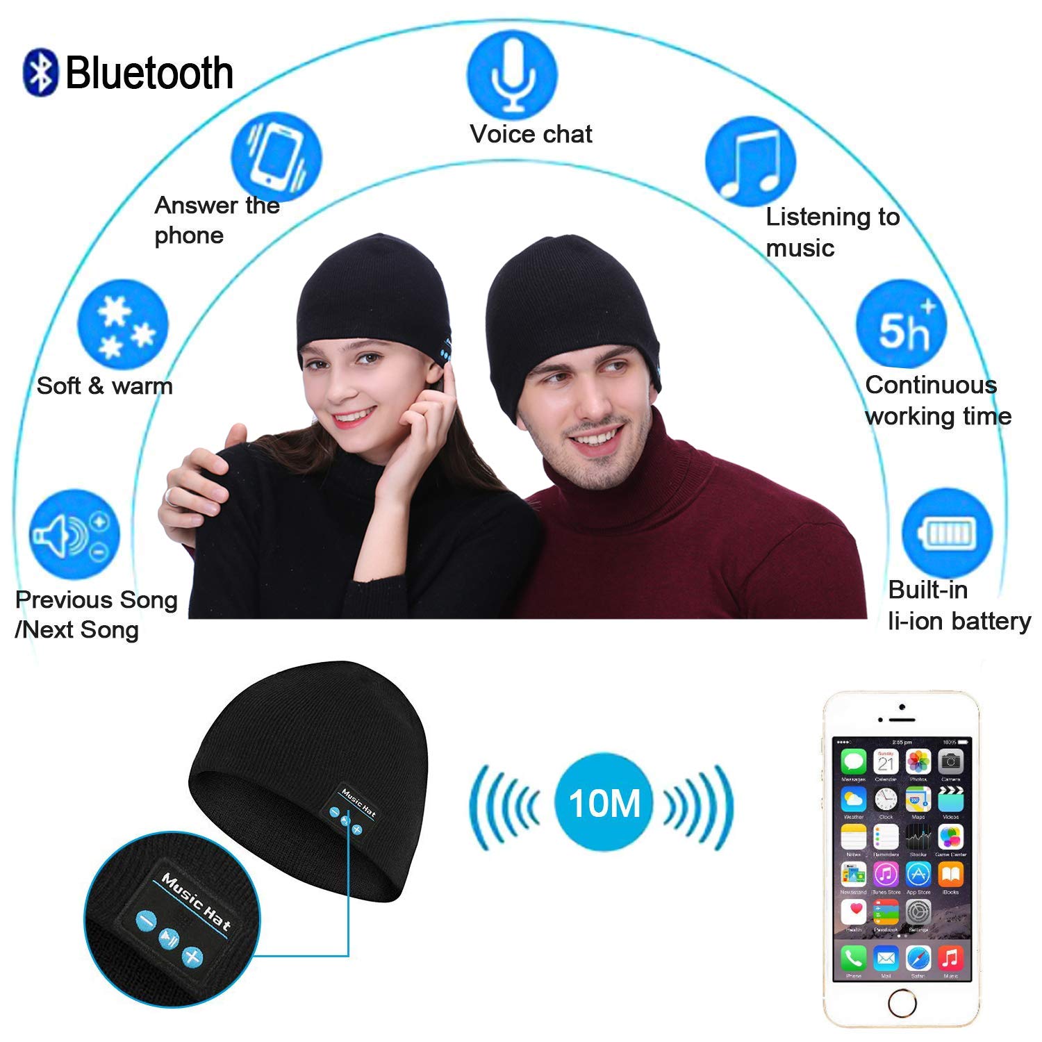 Upgraded Bluetooth Beanie Hat Wireless Headset Headphones Winter Music Speaker Hat Knit Running Cap with Stereo Speakers & Mic Unique Christmas Tech Gifts for Men Women Teens Boys Girls Stocking Stuff
