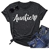 YI XIANG RANAuntie T Shirt Women Cute Love Heart Print Bless Aunt Tops Tees Casual Short Sleeve Vacation Shirts Tops
