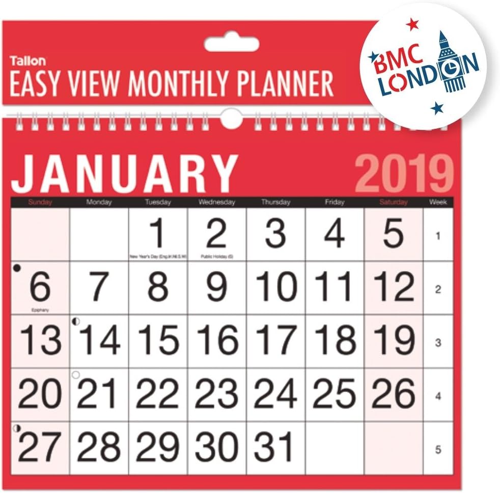 2019 Calendar and Planner Month To View/Week to View (A4 Landscape Easy Month To View)
