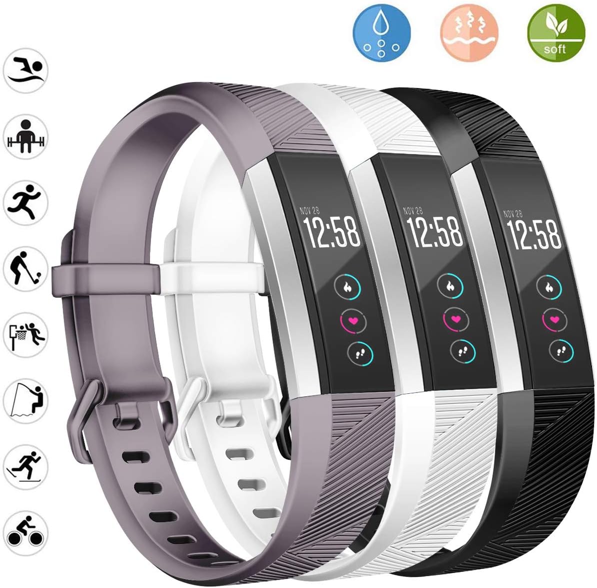 Wekin Replacement Bands Compatible for Fitbit Alta and Alta HR, Breathable Woman Men Adjustable Strap Wristbands Bracelets with Secure Buckle for Smartwatch Tracker Small Large 3 Pack