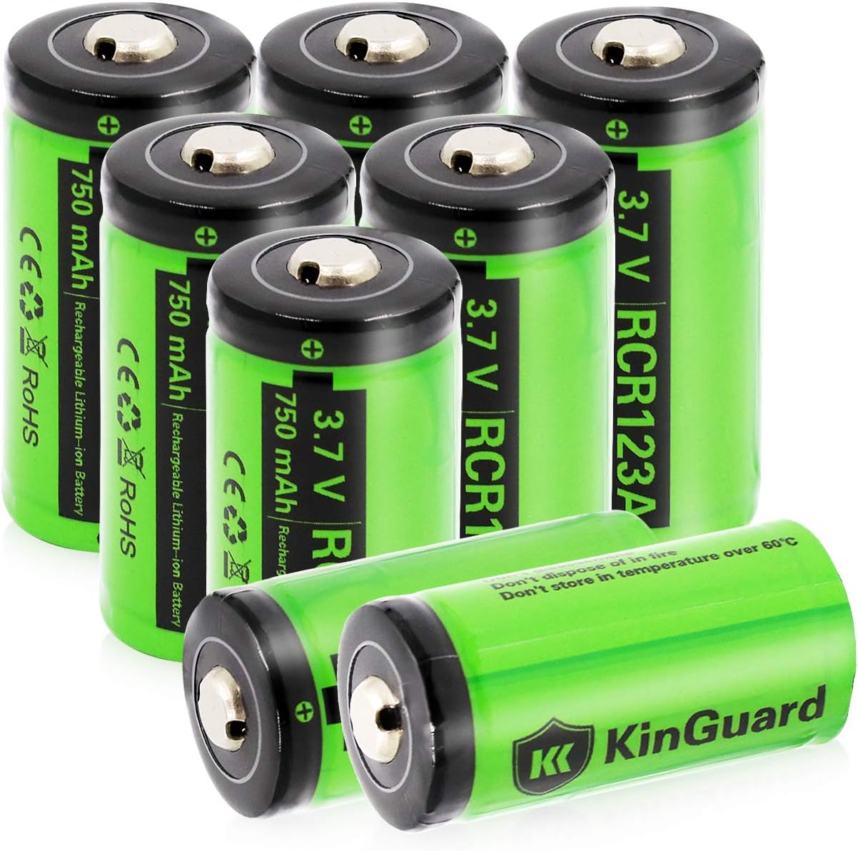 RCR123A Rechargeable Batteries KinGuard 8 batteries  3.7V 750mAh CR123A Li-ion Battery for Arlo Camera VMC3030 VMK3200 VMS3330 3430 3530 Security System Flashlight