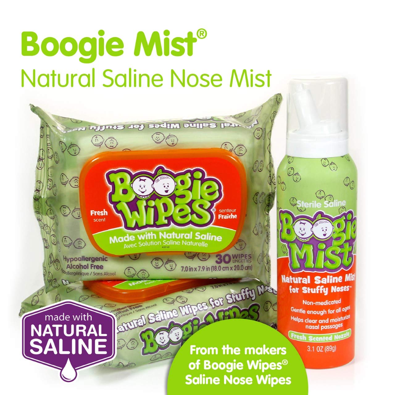 Saline Nasal Spray for Baby and Kids by Boogie Mist, Decongestant, Made