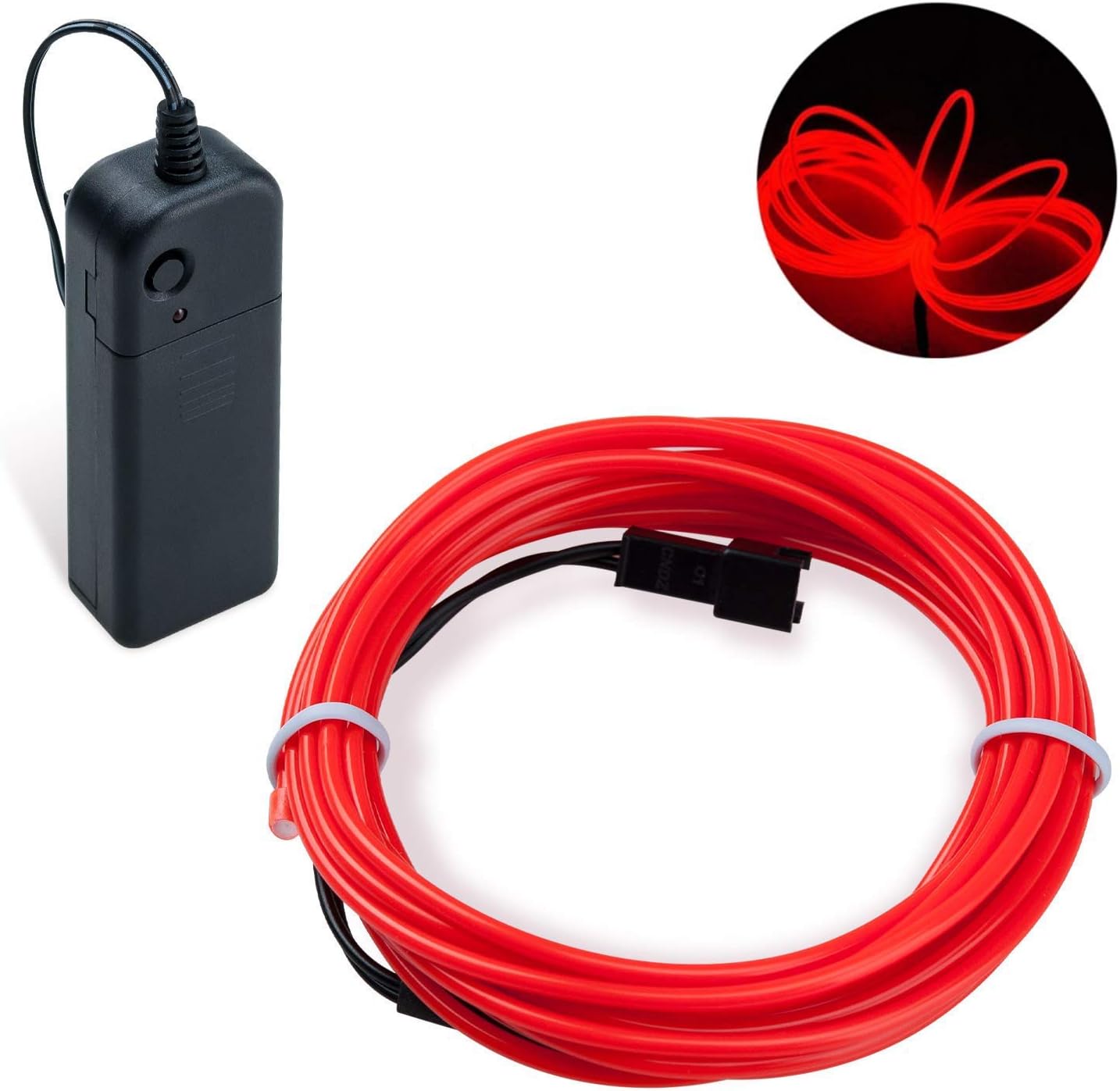 COVVY Neon Glowing Strobing Electroluminescent Light Super Bright Battery Operated EL Wire Cable for Cosplay Dress Festival Halloween Christmas Party Carnival Decoration (Red