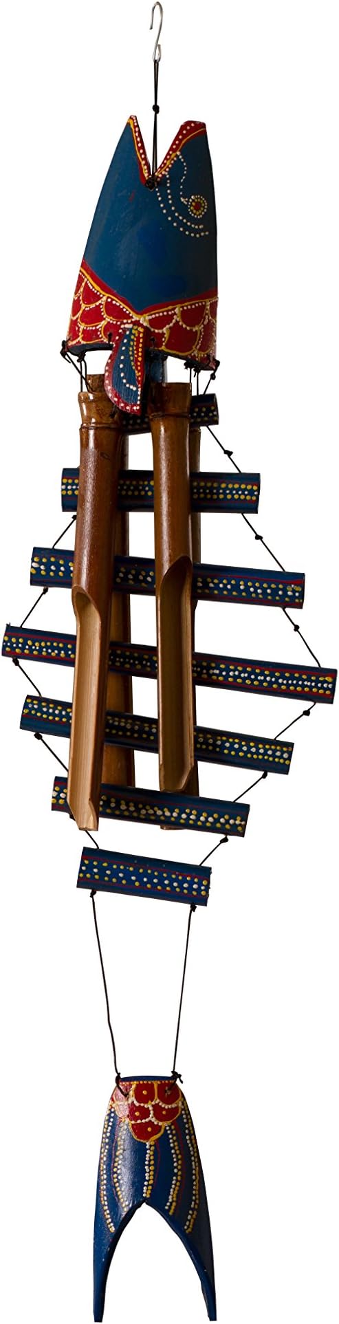 Large 30” Beautifully Hand Crafted and Painted Fish Bamboo Wind Chimes with Hanging Hook - with Nature’s Deep, Rich and Lovely Tones