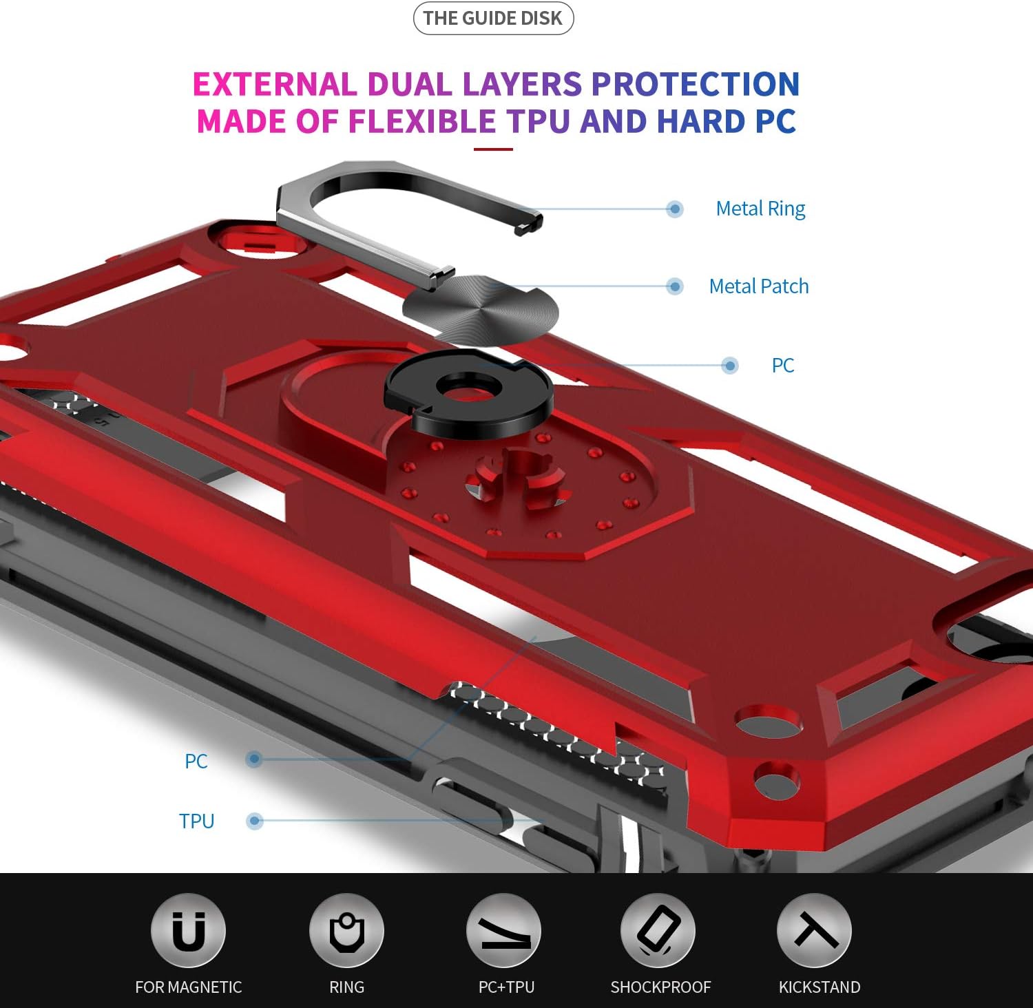 iPod Touch 7 Case, iPod Touch 6 Case, iPod Touch 5 Case with Tempered Glass Screen Protector [2 Pack],LeYi Military Grade Phone Case with Car Mount Kickstand for Apple iPod Touch 7th/6th/5th Gen Red