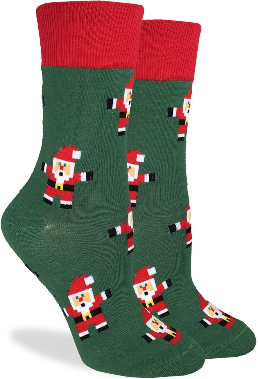 Good Luck Sock Women's Christmas Santa Clause Crew Socks - Adult Shoe Size 5-9